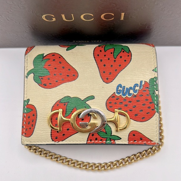 Gucci Zumi Card Case Wallet Strawberry Ivory Multicolor - Picture 8 of 17